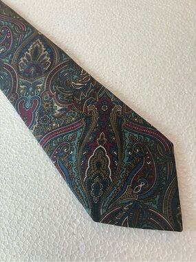 Briar Made in Italy Paisley 100% Silk Tie in Teal, Burgundy and Gold